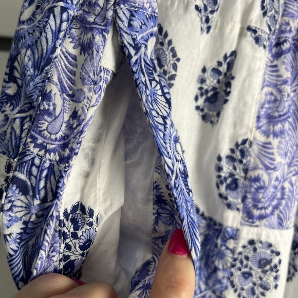 J. Crew Patchwork Side Slit Pull On Cotton Maxi Skirt Size Small Blue & White - Picture 5 of 11